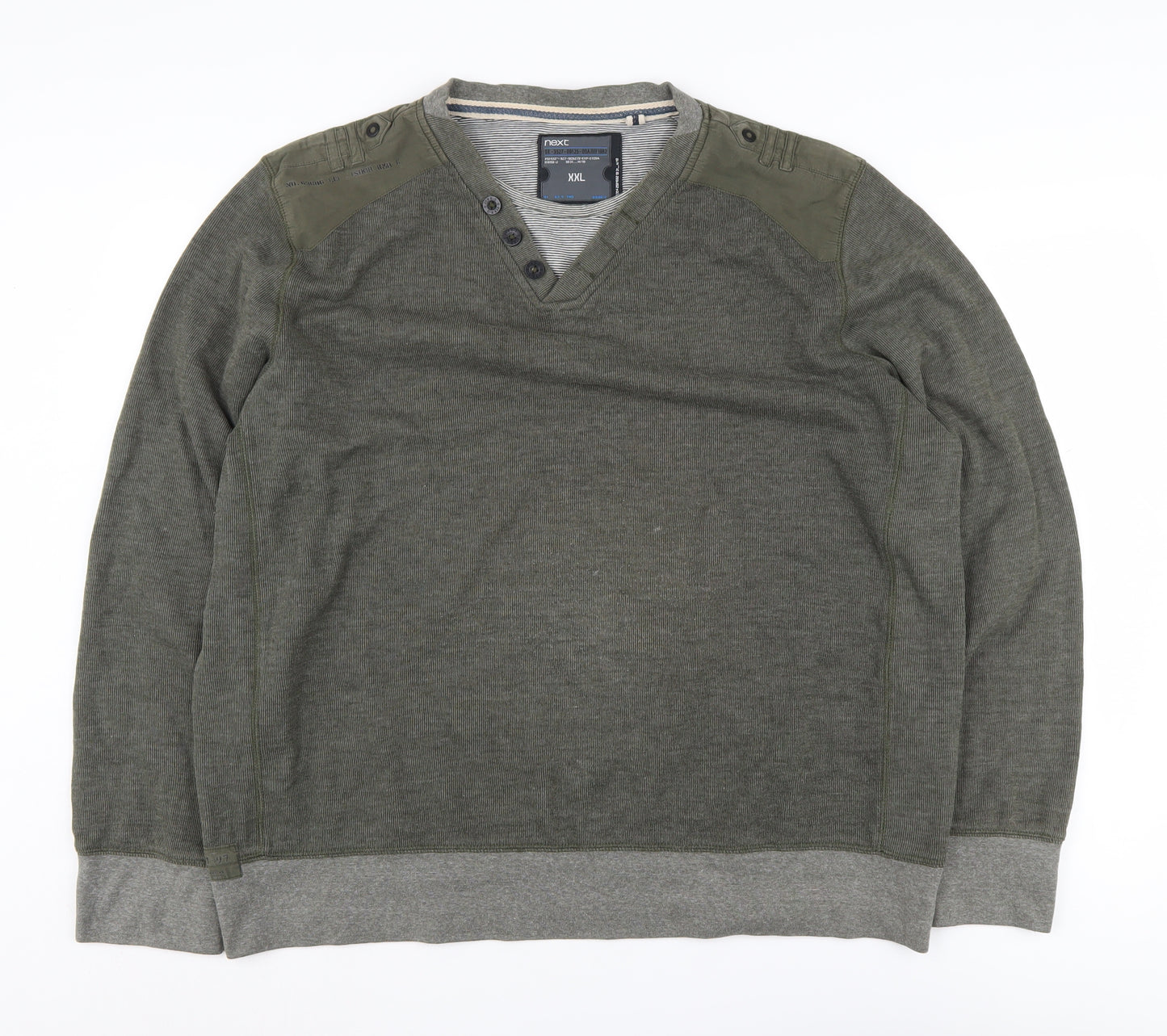Next Men's Green 2XL Henley Jumper, V-Neck, Casual Wear