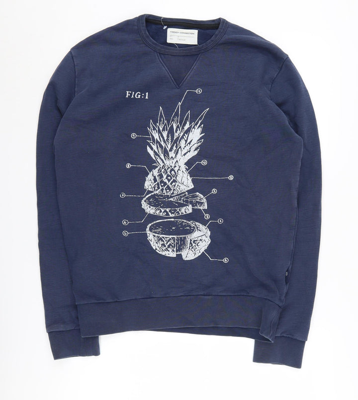 French Connection Men's Blue Graphic Sweatshirt S Regular Fit