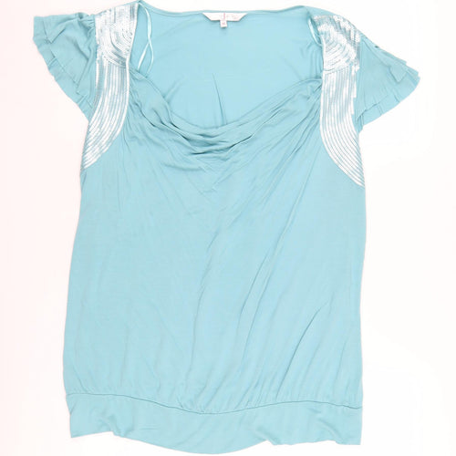 Jasper Conran Women's Blue Sequin Cowl Neck Blouse - Size 18