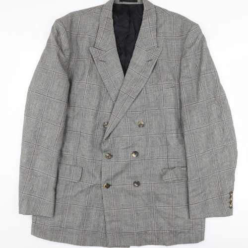 Aquascutum Men's Grey Check Double-Breasted Blazer 46L