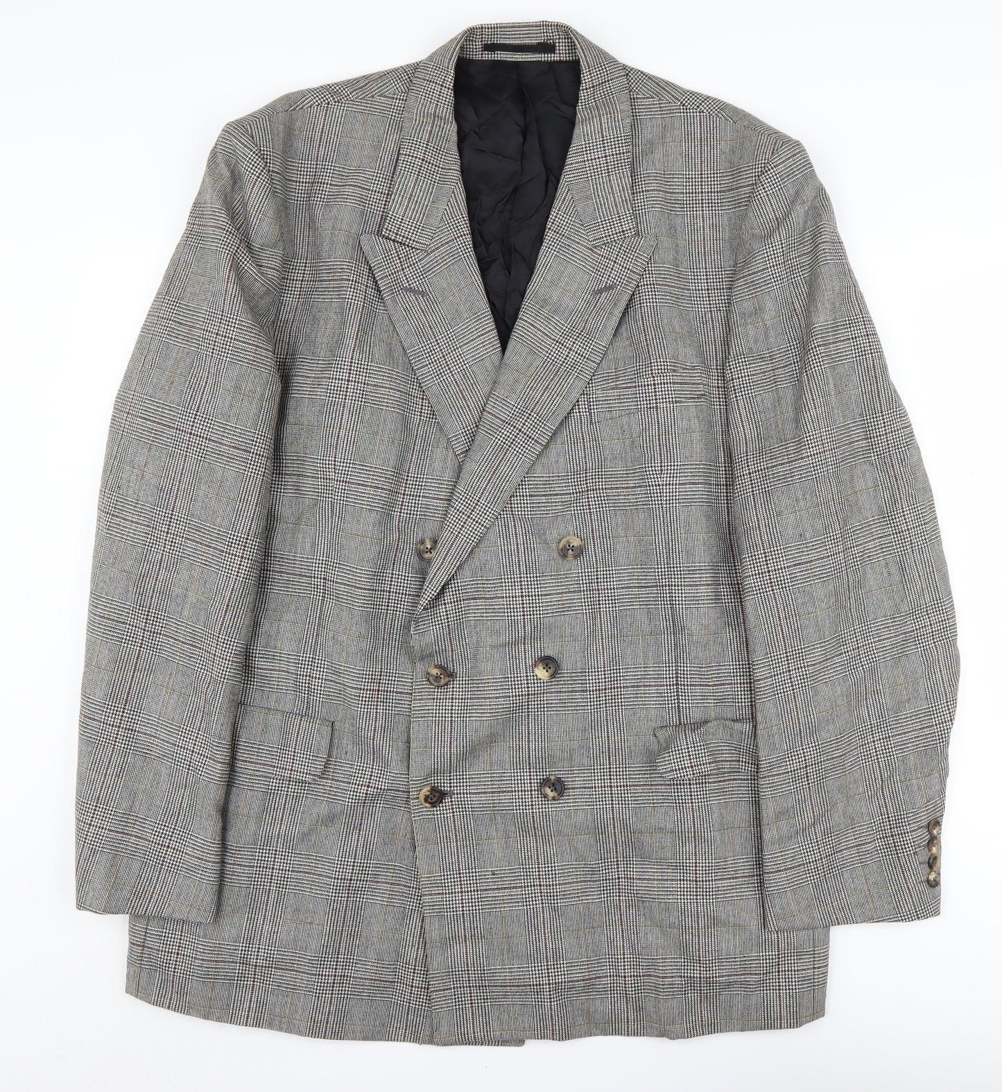 Aquascutum Men's Grey Check Double-Breasted Blazer 46L