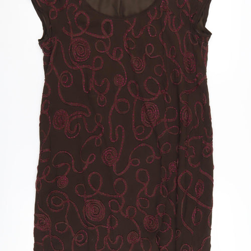 White Stuff Women's Brown Embroidered Shift Dress - Size 12