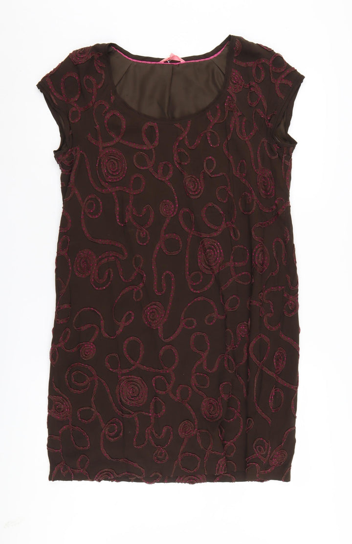 White Stuff Women's Brown Embroidered Shift Dress - Size 12