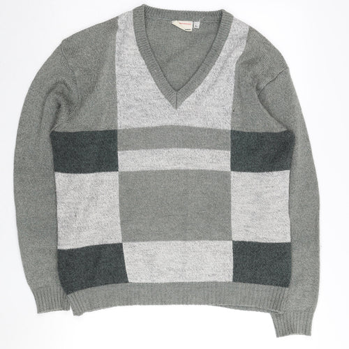 Tootal Men's Grey Check V-Neck Pullover Jumper - L