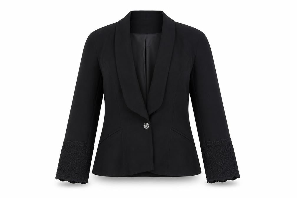 Front view of Wallis Women’s Black Blazer, size UK 8, Shawl Lapel
