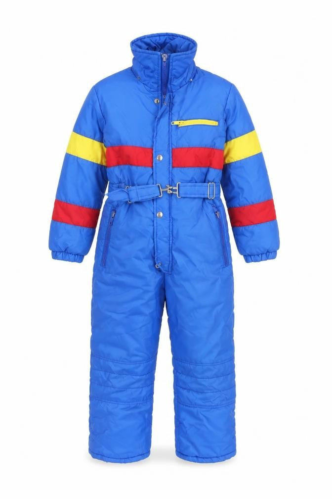 Front view of boys’ blue colourblock snowsuit m insulated winter