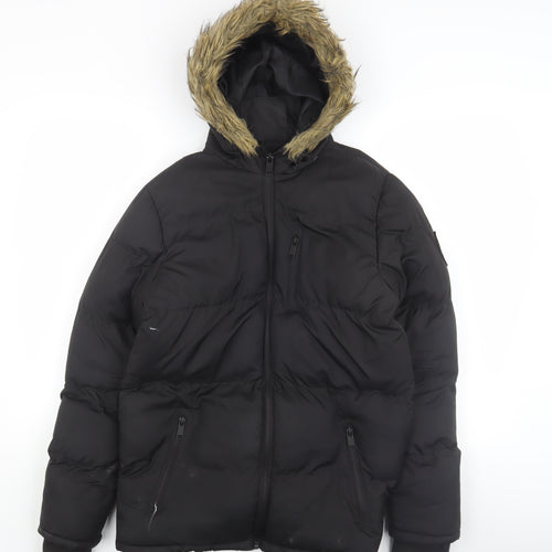 Brave Soul Boys Black Puffer Jacket, Size 13, Hooded, Winter Warm