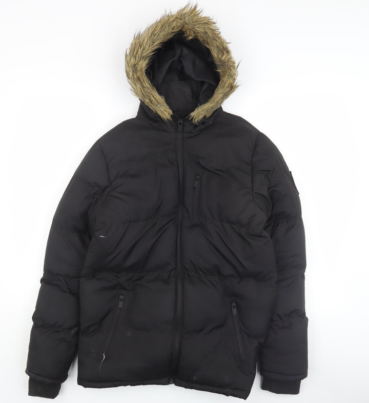 Brave Soul Boys Black Puffer Jacket, Size 13, Hooded, Winter Warm