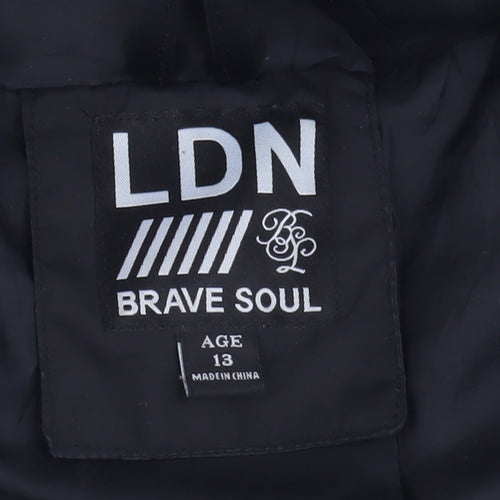 Brave Soul Boys Black Puffer Jacket, Size 13, Hooded, Winter Warm