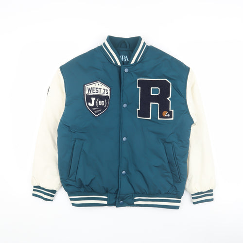 Zara Boys Blue Varsity Jacket 10 Years Lined Snap Button