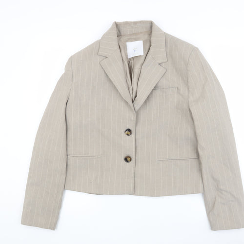 MNG Women's Beige Blazer Size 12 Pinstripe Classic Fit