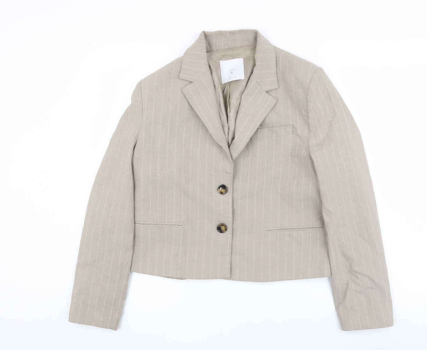 MNG Women's Beige Blazer Size 12 Pinstripe Classic Fit