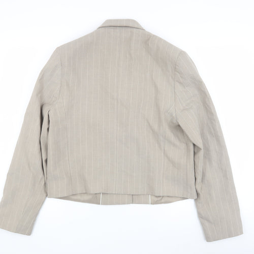 MNG Women's Beige Blazer Size 12 Pinstripe Classic Fit