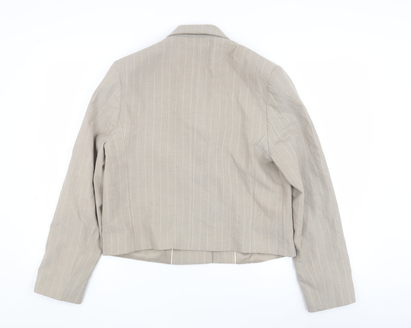 MNG Women's Beige Blazer Size 12 Pinstripe Classic Fit