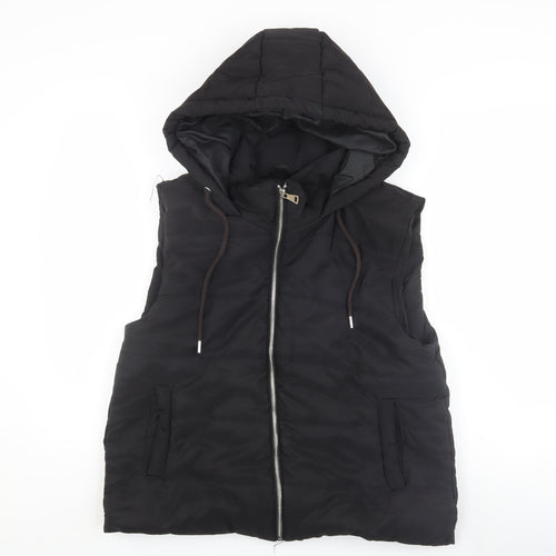 Boohoo Women's Black Hooded Sleeveless Waistcoat L