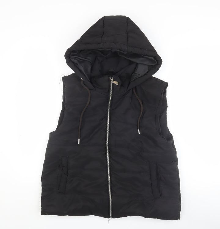 Boohoo Women's Black Hooded Sleeveless Waistcoat L