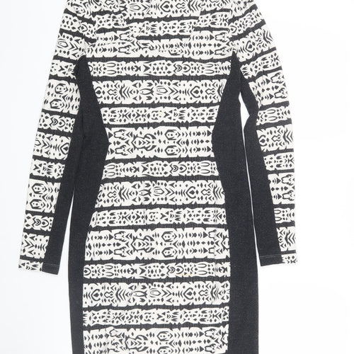 French Connection Women's Black and White Geometric Pencil Dress