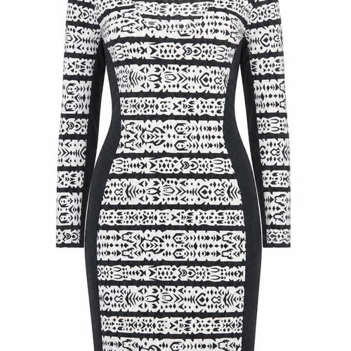 French Connection Women's Black and White Geometric Pencil Dress