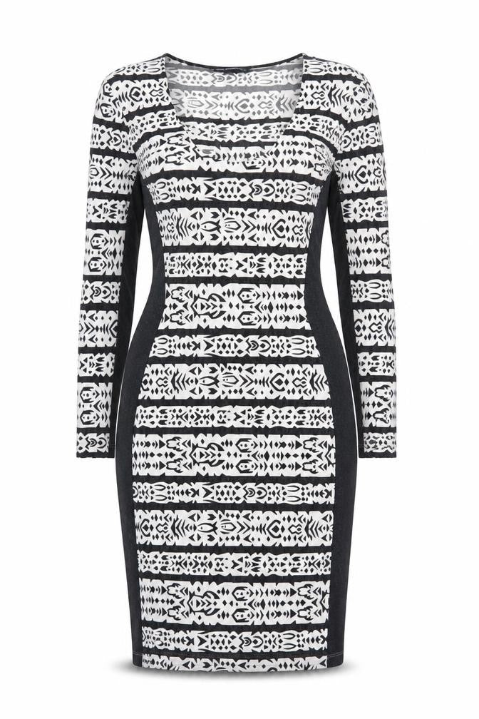 French Connection Women's Black and White Geometric Pencil Dress