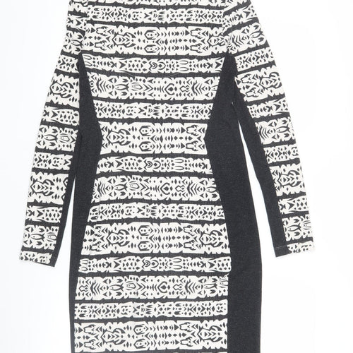 French Connection Women's Black and White Geometric Pencil Dress