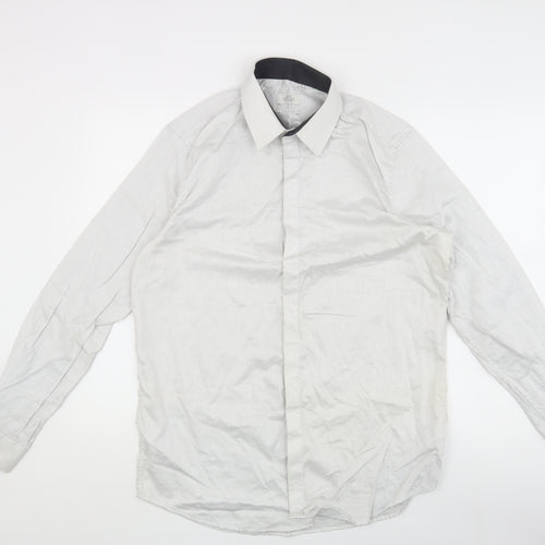 Next Men's White Striped Regular Fit Button-Up Shirt 16