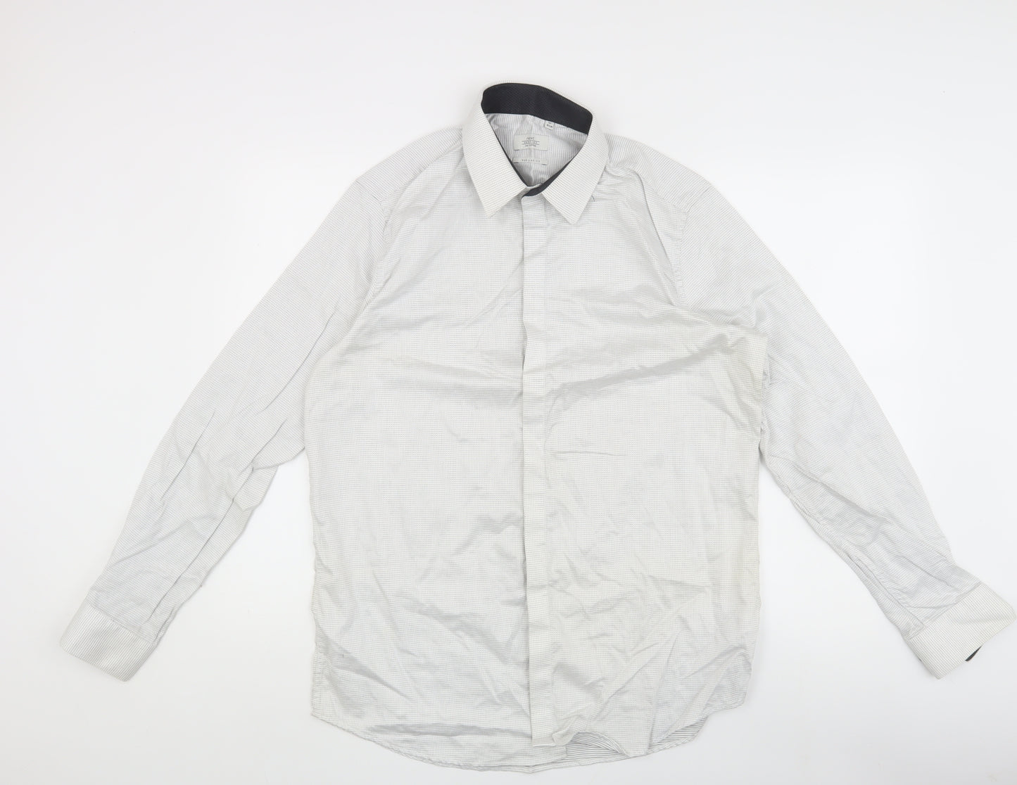 Next Men's White Striped Regular Fit Button-Up Shirt 16