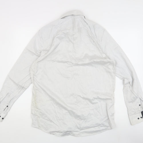 Next Men's White Striped Regular Fit Button-Up Shirt 16