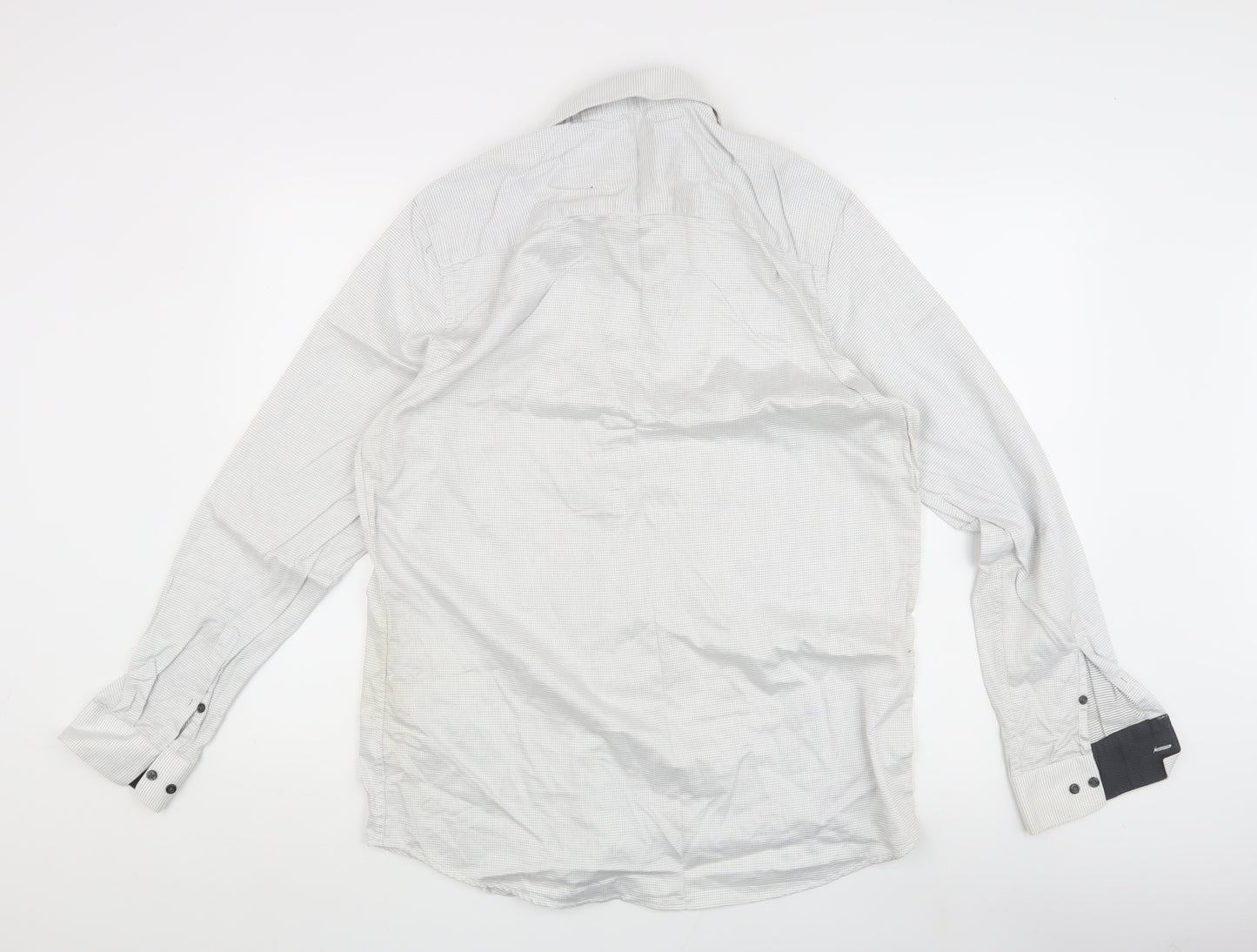 Next Men's White Striped Regular Fit Button-Up Shirt 16