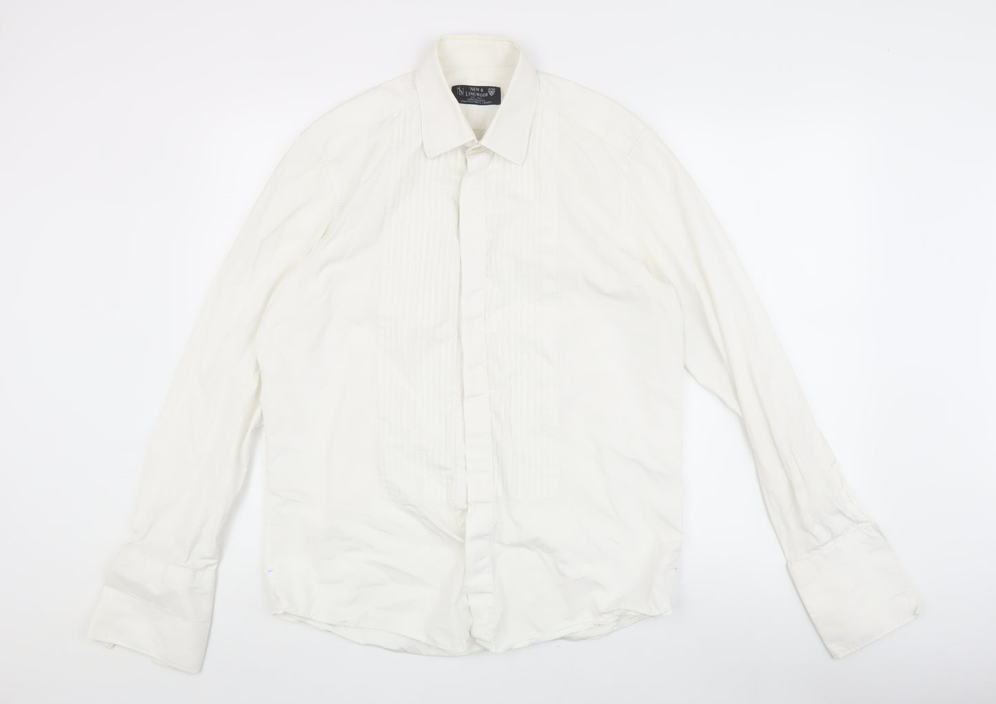 New & Lingwood Men's White Formal Dress Shirt, 16.5 Regular Fit