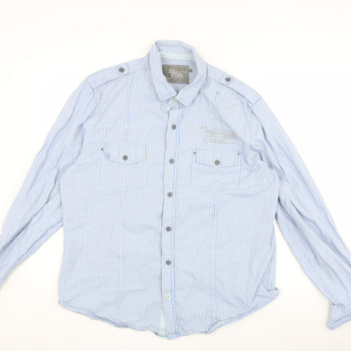 RiSD Men's Blue Striped Button-Up Shirt, Size L
