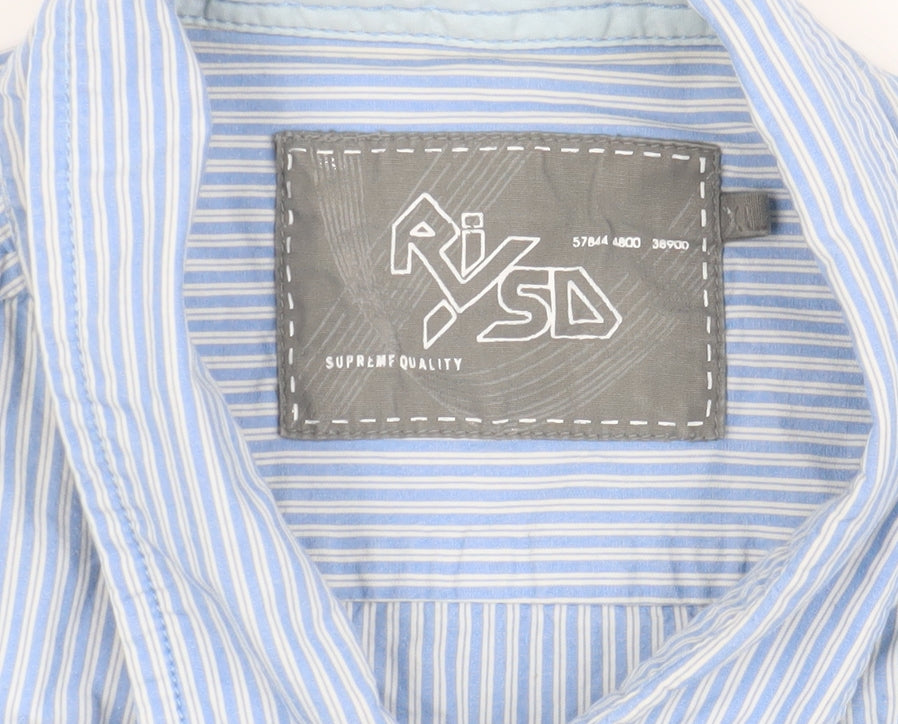 RiSD Men's Blue Striped Button-Up Shirt, Size L