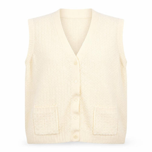 Damart Women's Ivory Knit Vest 30/32 V-Neck Acrylic