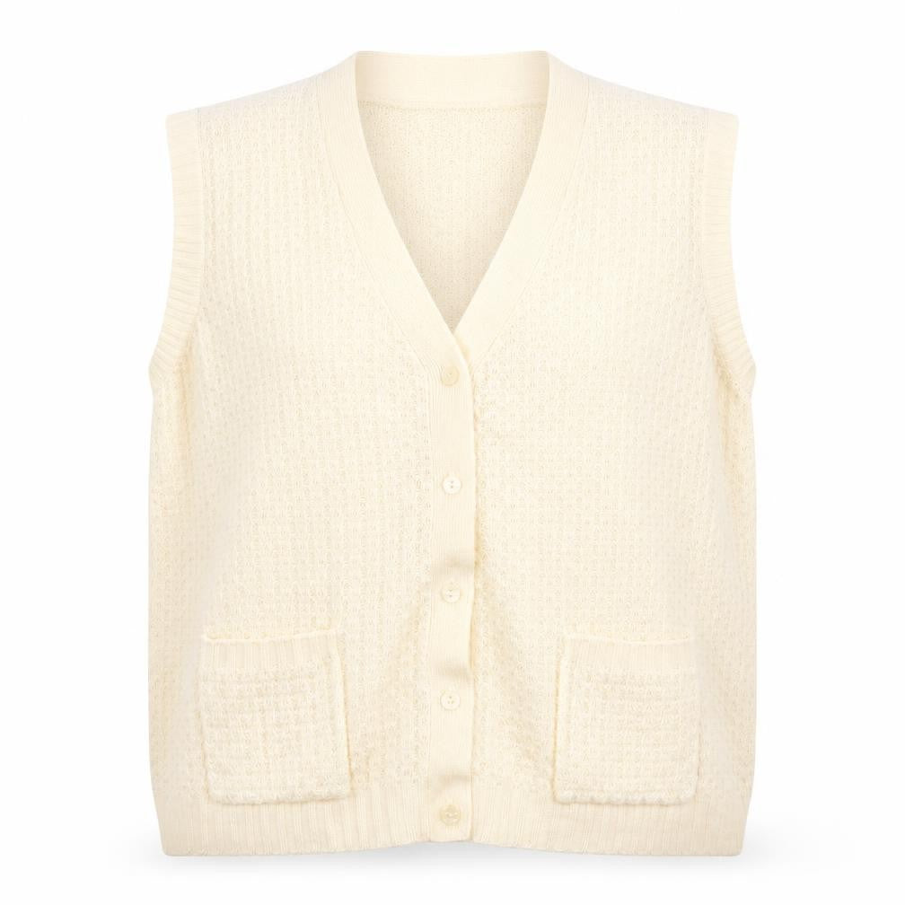 Damart Women's Ivory Knit Vest 30/32 V-Neck Acrylic