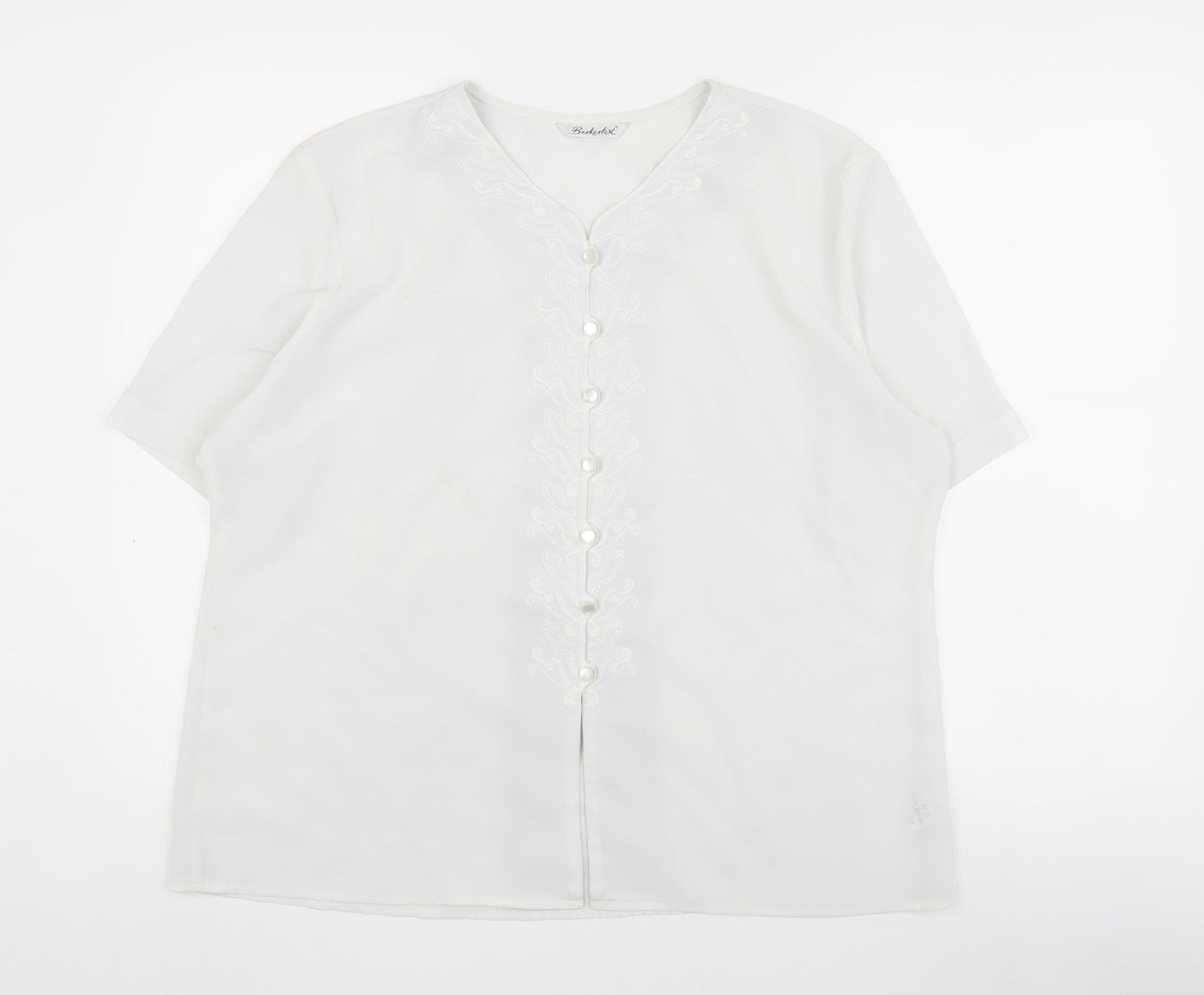 Berketex Women's White Blouse, Size 20, Embroidered Details