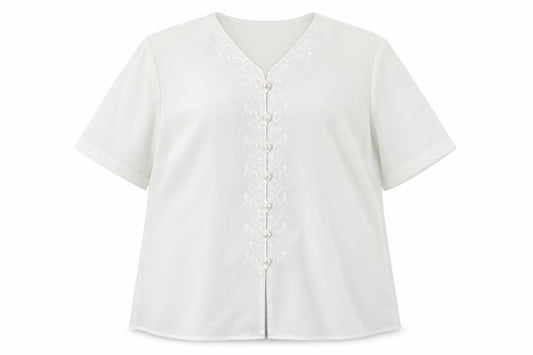 Front view of Berketex Women's White Blouse, size 20, Embroidered Details