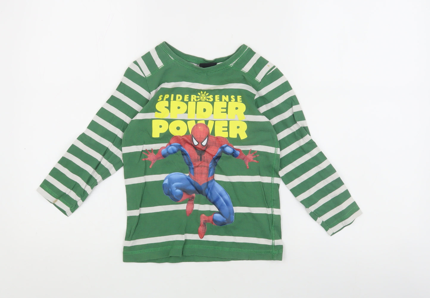H&M Boys Green Striped Spiderman T-Shirt, 4-5 Years