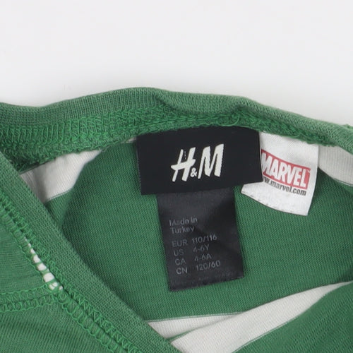 H&M Boys Green Striped Spiderman T-Shirt, 4-5 Years