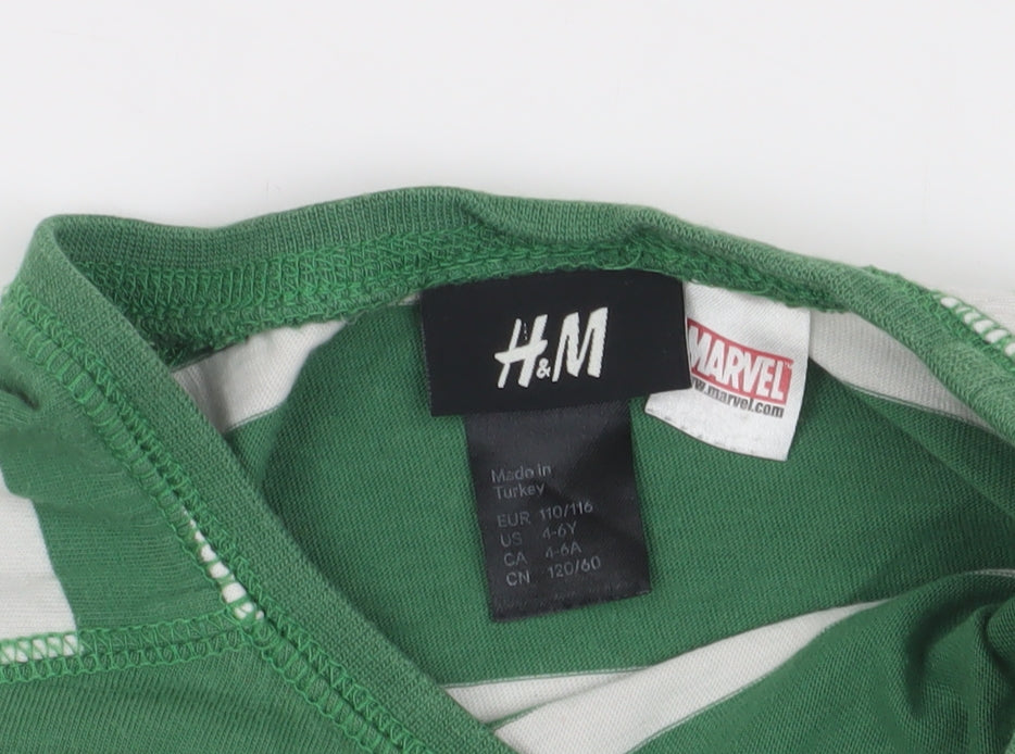 H&M Boys Green Striped Spiderman T-Shirt, 4-5 Years