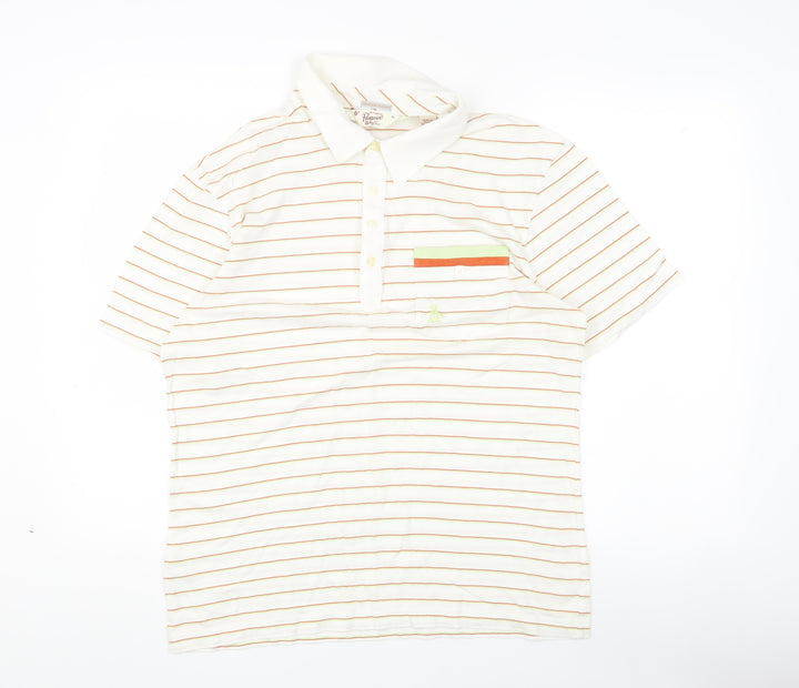 Original Penguin Men's White Polo, Striped, XL, Slim Fit