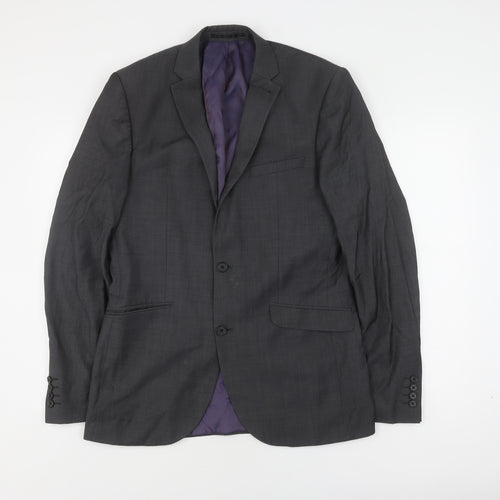 Next Men's Grey Slim Fit Long Blazer 40L