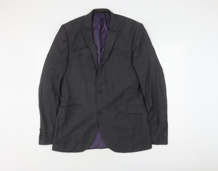 Next Men's Grey Slim Fit Long Blazer 40L