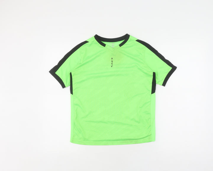 Kipsta Boys' Green Football T-Shirt, 13 Years, Breathable