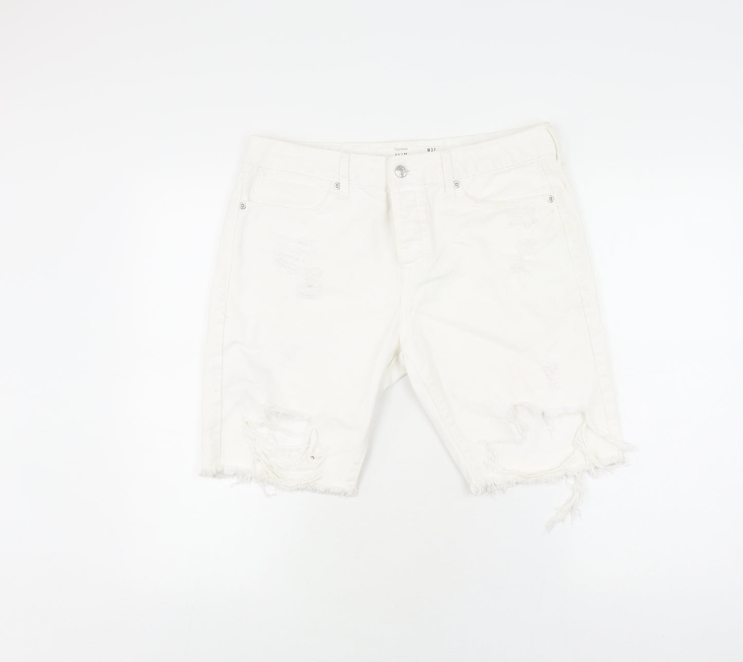 Topman Men's White Bermuda Shorts, Size 32, Slim Fit