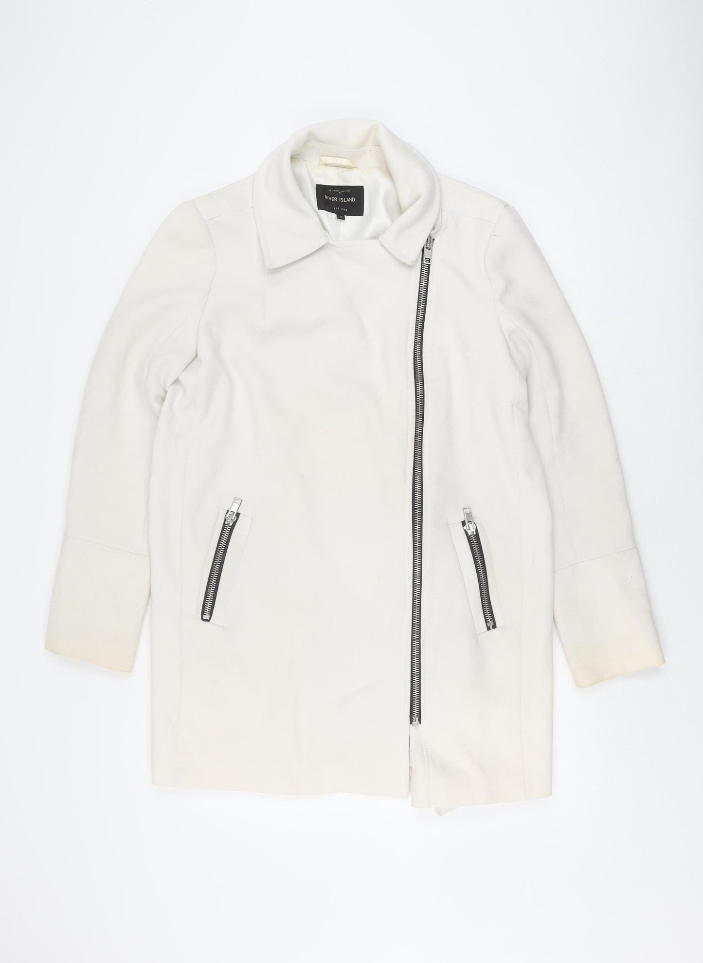 River Island Women's White Jacket Size 12 with Zipped Pockets