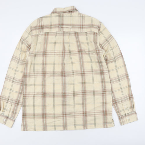Topman Men's Beige Checked Button-Up Shirt M