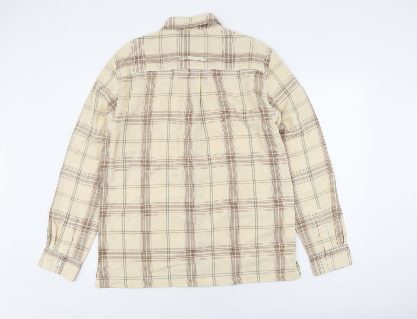 Topman Men's Beige Checked Button-Up Shirt M