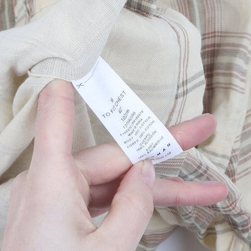 Topman Men's Beige Checked Button-Up Shirt M