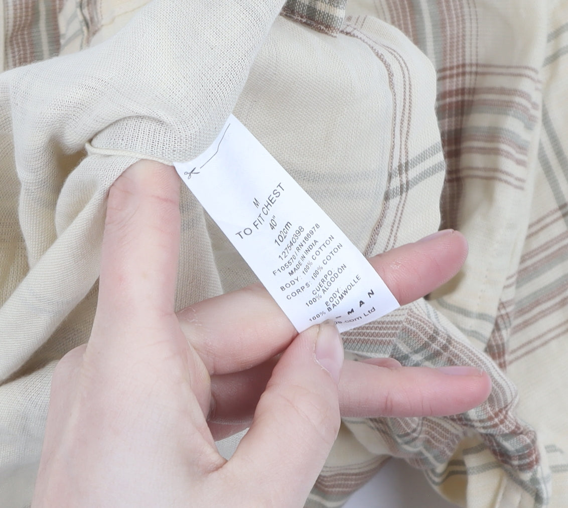 Topman Men's Beige Checked Button-Up Shirt M
