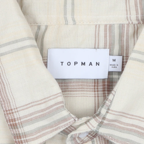 Topman Men's Beige Checked Button-Up Shirt M