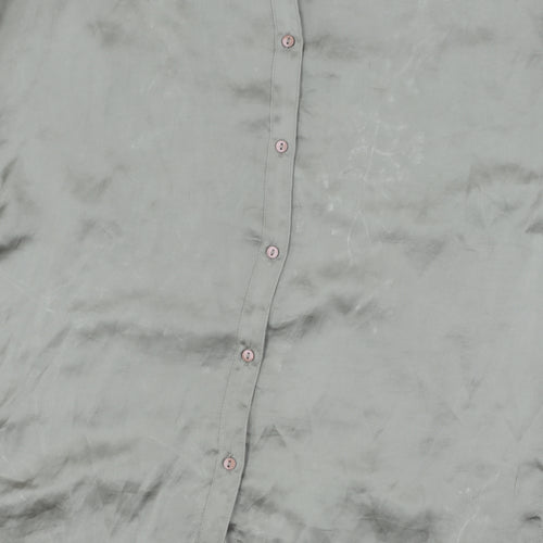 Zara Woman Green Floral Embroidered Silk Shirt Dress XS